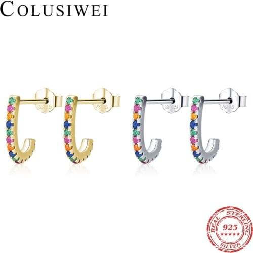 Colusiwei Cute Romantic Rainbow Colorful Zircon Stud Earrings 925 Sterling Silver Umbrella Ear Studs for Women Fashion Jewelry