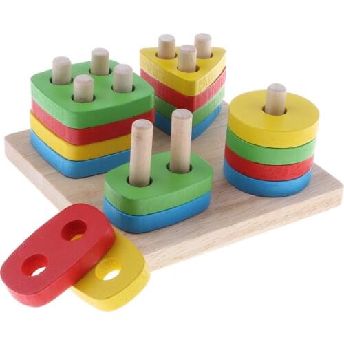 Wooden Stacking Geometry Block Toy Montessori Educational Early Color Shapes