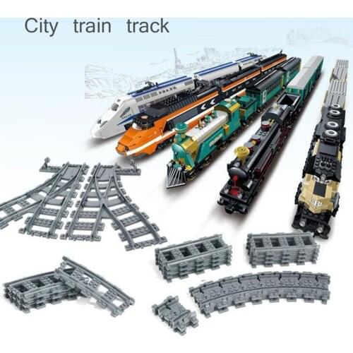 City Train Track Building Blocks Railway Train Accessories Traffic Light Locomotive Educational Toys For Children Kids
