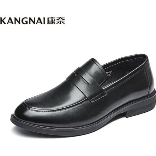 KANGNAI Men Shoes Genuine Cow Leather Loafers Business Formal Shoes Comfortable Male Slip On Spring Autumn Flats