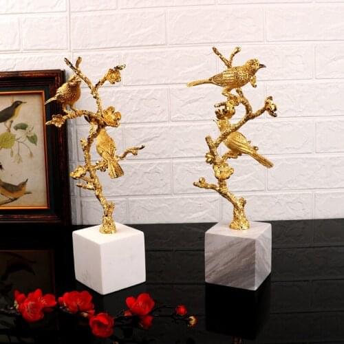 Chinese Luxury Marble Stand Alloy Branch Bird Metal Accessories Home Lvingroom Table Ornament Crafts Office Figurines Decoration