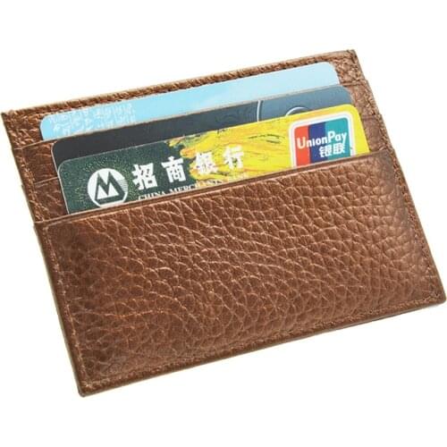Genuine Leather Brown brick tile sexangular Grain Pattern Card Wallet Shiny Dark Bronze Credit ID Card Holder