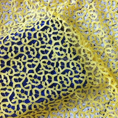 150CM Width Yellow african cord lace high quality chemical lace water soluble guipure lace fabric