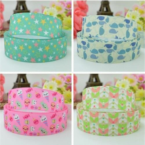 10 Yards 22mm 7/8" Flowers star Printed grosgrain ribbon hair bow Headwear DIY hair accessories retail B0929