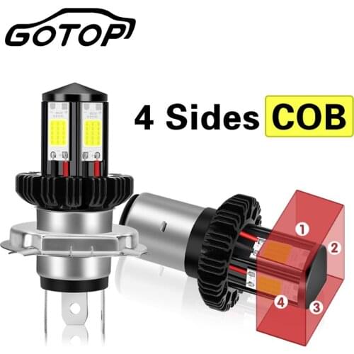 1pcs H4 BA20D Motorcycle Headlight 4 Sides COB Chips High/Low Beam 6000K 12W 360°Lighting Led Moto 1200LM Led Bulb Accessories