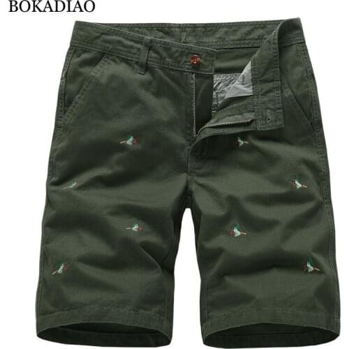 BOKADIAO Men Cotton Cargo Shorts summer fashion embroidered Bermuda Beach Shorts mans casual wild Short Pants male High Quality