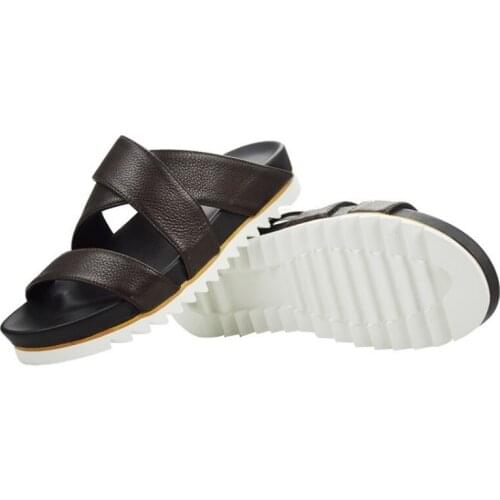 Top Quality Mens Summer Leisure Indoor Slippers Genuine Leather Beach Sandals Non-slip Platform Bathing Slides Shoes Plus Size
