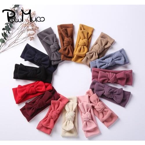 Powmuco Soft Comfortable Imitation Cashmere Baby Headband Solid Color Bows Elastic Hairband Newborn Headwear Photography Props