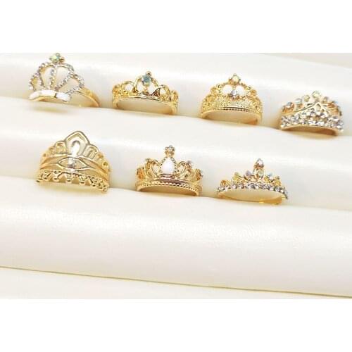 5 Pcs Random Crystal Crown Ring Sets Fashion Sliver Golden Color Rings For Women Party Wedding Engagement Finger Rings Jewelry