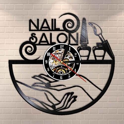 Beauty Salon Decor Furniture Wall Clock Nail Salon Vinyl Record Wall Clock Nail design Wall Hanging Decorative Gift For Girls