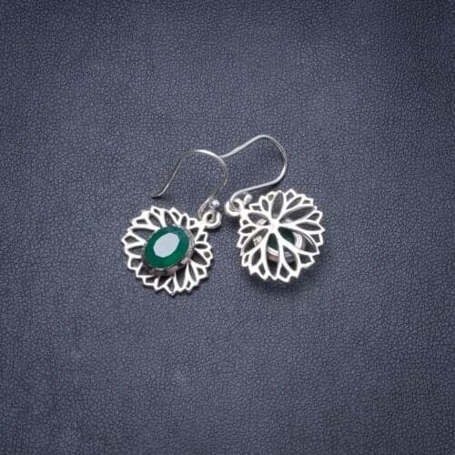 Natural Chrysoprase Handmade Unique 925 Sterling Silver Earrings 1.25" Y3155