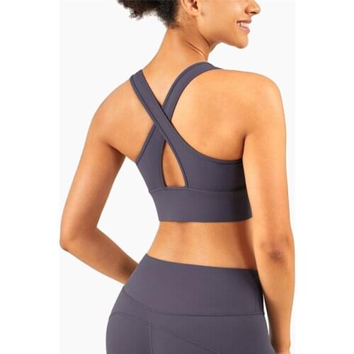 Medium and High Strength Support Nude Sports Underwear for Women Anti Shock Gathering Cross Sex Cross Bandage Sports Bra