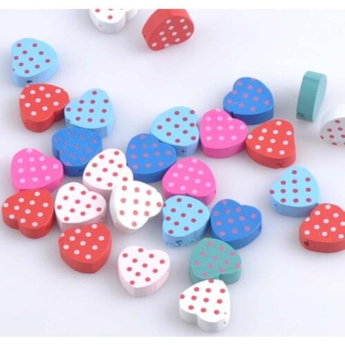 2017 New Mixed Cute Lovely Heart Spot Wooden Spacer Beads For Jewelry making DIY 18x16mm 100pcs MT1438