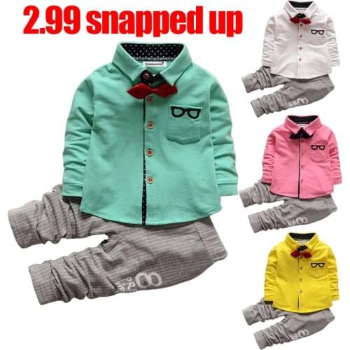 Baby boy clothes baby cotton two-piece boy gentleman bow tie suit cartoon letter printing casual clothes baby long sleeve suit