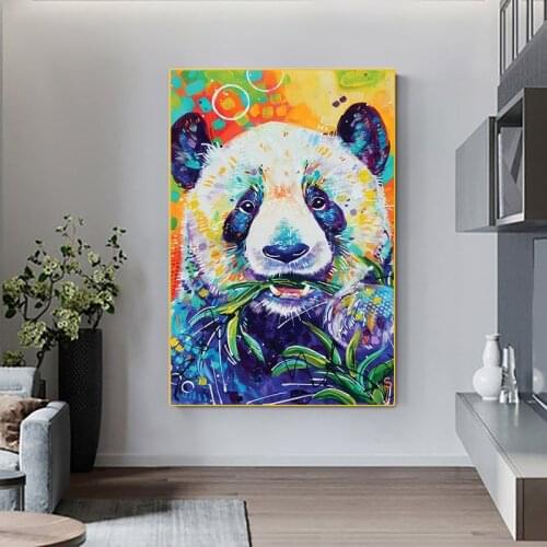 Panda Eating Bamboo Canvas Painting Modern Animal Graffiti Posters and Prints Wall Pictures Living Room Home Decoration Painting