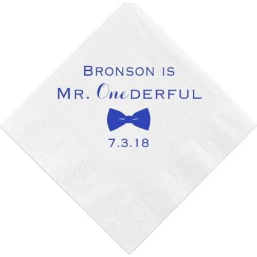 Mr ONE-derful Birthday Personalized First Birthday Napkins-Bowtie Napkins-Happy 1st Birthday-Custom Foil Stamped Napkins