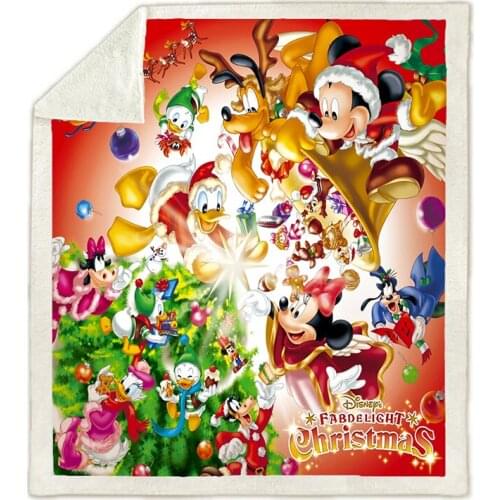 Christmas Cartoon Minnie Mickey Mouse Soft Throw Blanket Sherpa Backing Kids Girls Boys for Christmas Gift on Bed Sofa