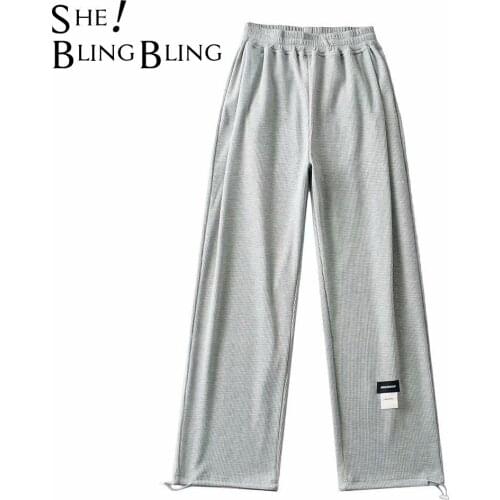 SheBlingBling Za Women 2021 Autumn Drawcord Elastic High Waist Loose Straight Pants Patches Folds Drawstring Hem Female Joggers