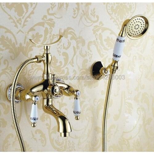 Gold Color Bath Tub Faucet Ceramic Handle & Handheld Shower Head Faucet Bathtub faucet set shower faucet set Ktf407