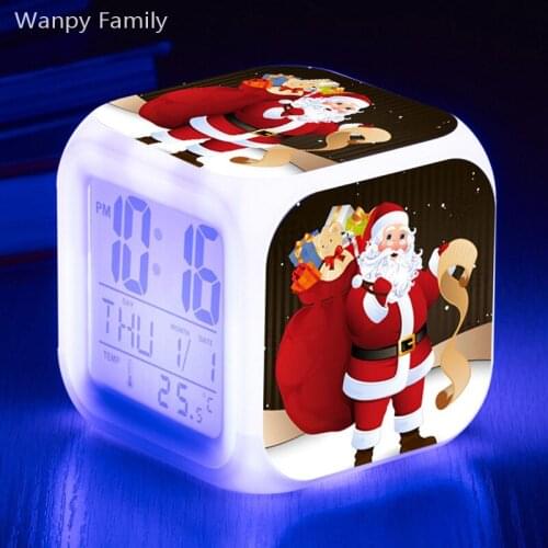 LED Christmas Alarm Clocks Merry Christmas 7 Color Glowing Digital Alarm Clock For Kids Christmas Gift Multifunction Flash Clock