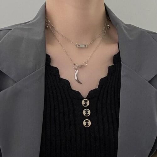 U-Magical Minimalist Double-Layer Moon Geometric Pendant Necklace for Women Stylish Silver Color Pig Nose Metal Necklace Jewelry