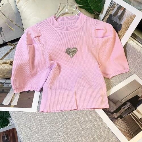 2021 Spring Sweet Women Slash Neck Striped Knit Bottoming Tops Femme Students Pullovers Long Sleeve Runway Short Sweaters Stock