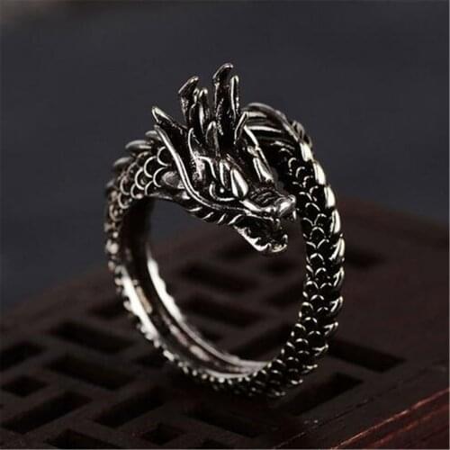 Vintage Adjustable Alloy Fashion Open The Dragon Ring for Men Finger Rings Gift