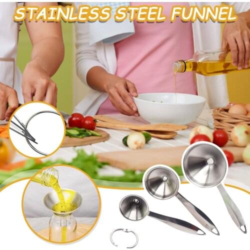 3PCS Stainless Steel Funnel Kitchen Oil Liquid Metal Funnel with Detachable Filter Wide Mouth Funnel for Canning Kitchen Tools