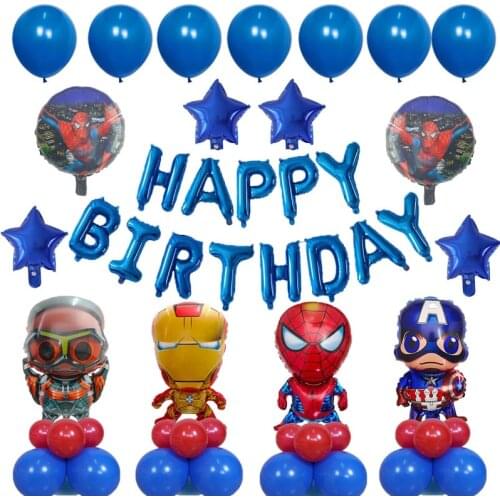1set Spiderman Foil Balloons Captain America iron Man superhero Balloon For Kids happy Birthday Party Decoration Toys round ball