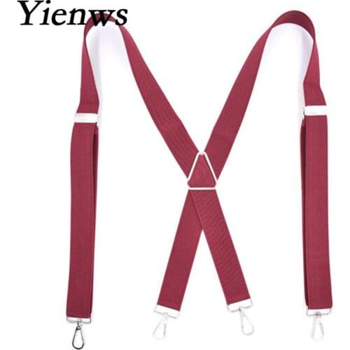 Yienws Mens Suspenders X Sharp Strap Braces for Trousers 4 Hook Suspensorio Bretels Mannen 3.5*120cm Burgundy Black Khaki YiA081