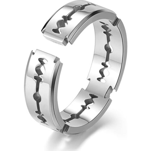 Women Man Razor Blade Shape Jewelry Hollow Out Wedding Ring Gifts Anillos Mujer