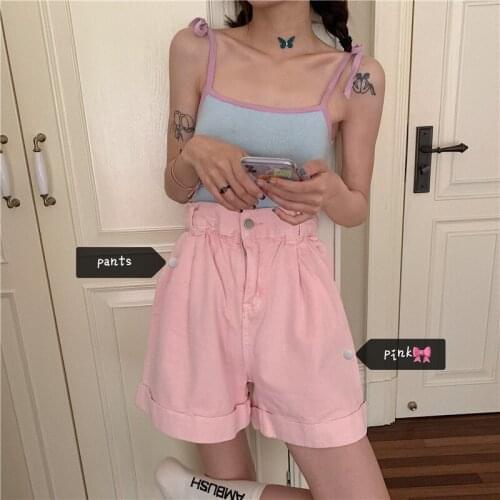 Womens Short Korean Punk Harajuku Ulzzang Vintage Thin Elasticated Waist Shorts Female Cute Japan Kawaii Button For Women