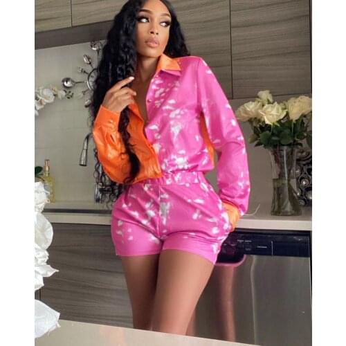 2021 Best Quality Fashion Design 2 pcs Women Set Patchwork Turn-down Collar Blouse And Shorts Summer Casual Outfits