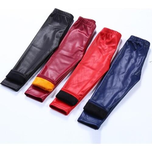 Winter thick warm pants children clothes artificial leather pants age for 9 month-14 yrs toddler girls candy color leggings pant