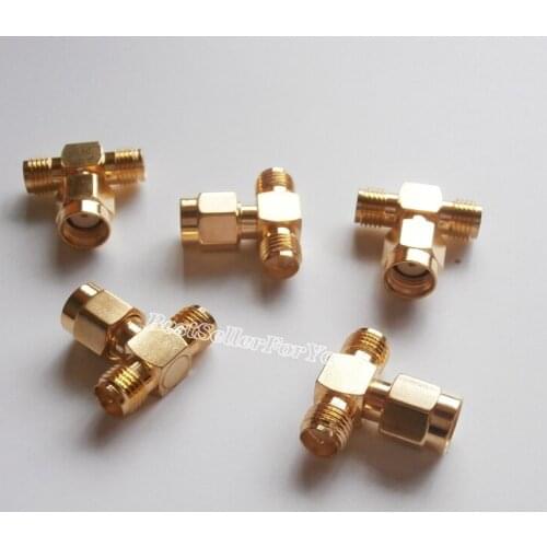 1Pcs RP SMA Male To 2 Two RPSMA Female Triple T In Series RF Adapter Connector 3 WayBrass