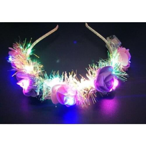 100pcs LED Headband Flower Crown Light Up Hair Wreath Hairband Garlands Wedding Birthday Beach Party Decoration SN2973