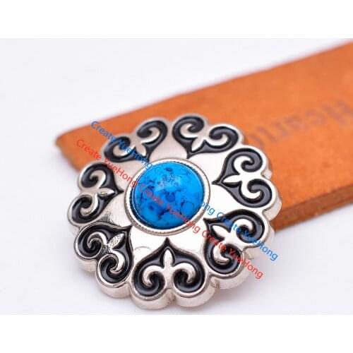 10X 30MM Vintage Silver Western Biker Celtic Flower Carved Stone Beads Leathercraft Belt Saddle Concho Decoration
