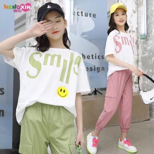 2021 New summer Girls clothes Sets print Casual Children Tracksuit kids clothing suit baby t shirt+pant 2pcs 8 10 12 14 Year