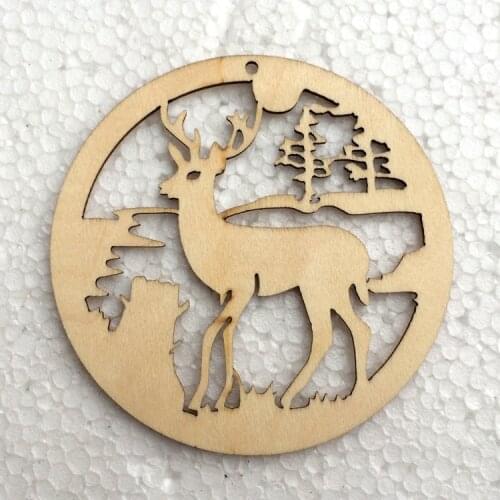 5PCS 10CM Christmas Wooden Ornaments Unfinished Wood Slice Reindeer Shape Wooden Hanging Embellishment Unpainted Wood Cutout