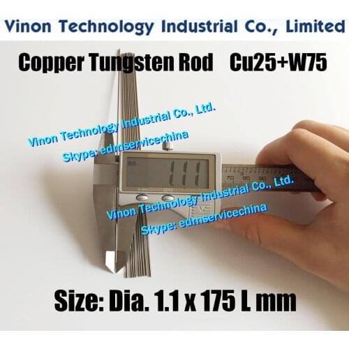 5PCS PACK) Dia.1.1x175mm Copper Tungsten Rod CuW75 (Copper 25%+Tungsten 75%) edm Tungsten Copper Electrode 175mm long for Spark