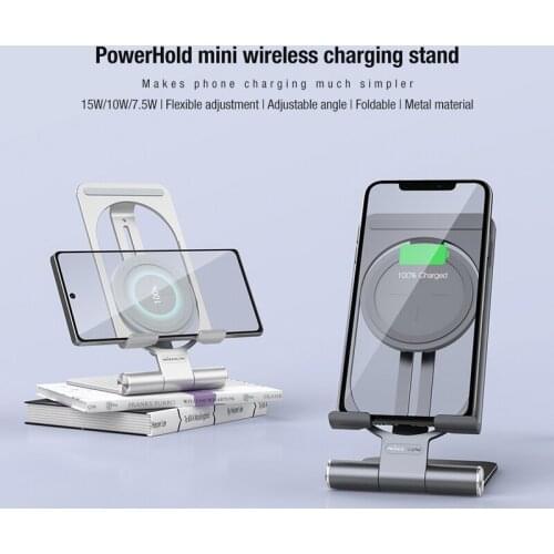 For iPhone Pro Max Tablet Wireless Charging Stand Aluminum 2 in 1 15W Wireless Charger Holder PowerHold Mini 무선충전거치대 Nillkin