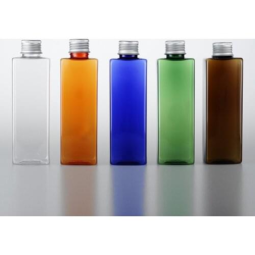 250ml X 30 aluminum cap clear/blue/brown Square bottle, flower water bottles, refillable bottles,small plastic bottles