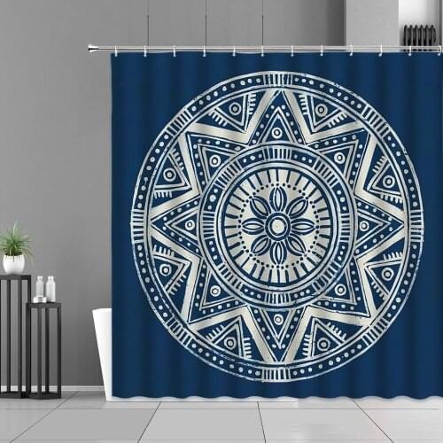 Ancient Greek Key Shower Curtains Traditional Ethnic Keys Mandala Flowers Bath Curtain Waterproof Home Bathroom Decor Products