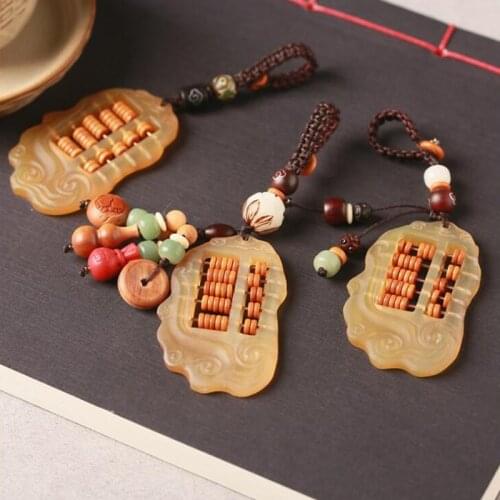 Fashion Mens Sheeps Horn Abacus Shaped Key Chain Key Ring Holder Lucky Lotus Keychain Gift For Trendy Car Bag Keychain Jewelry