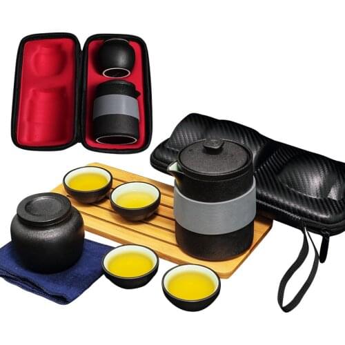 Black Pottery Portable Express One Pot Four Cups Outdoor Travel Tea Set Office Business Gifts
