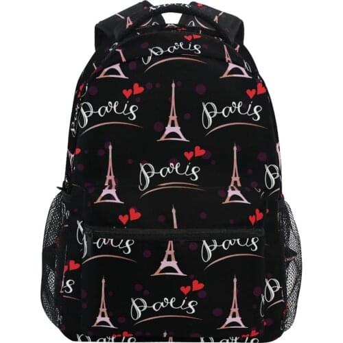 ALAZA black School Bags Backpacks for teenager girls Eiffel tower Prints Backpack Student Elementary ladies Schoolbags Book Bags