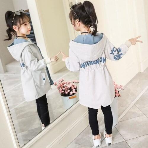 Spring Autumn Childrens Windbreaker 2021 New Girls Trench Coats Windbreaker Teens Coat Fashion Hooded Winter Jacket Kid Clothes