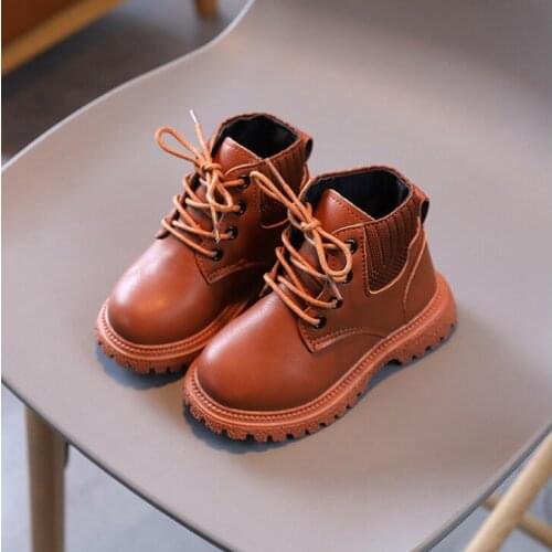 Childrens Martin Boots British Style Girls Boots Autumn and Winter Baby Middle and Small Children Single Boots Boys Short Boots