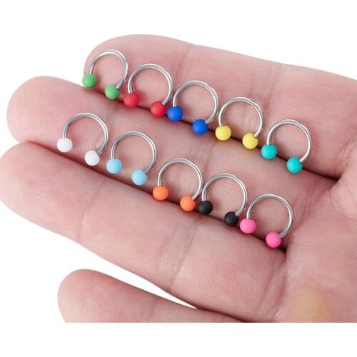 10PCS Acrylic Ball Horseshoe Fake Nose Ring Ear Smiley Bar Circular Barbell Earring 16G BCR Septum Lip Piercing Nose Rings Hoop