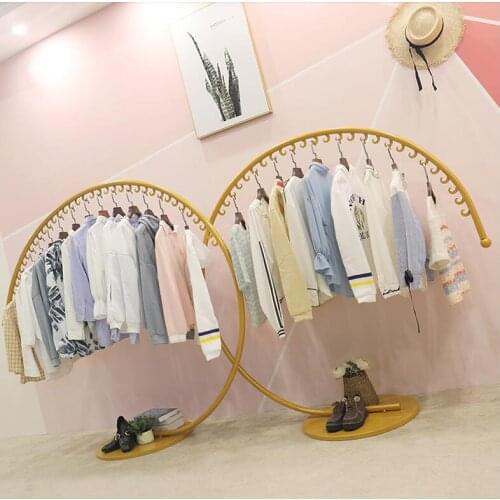 Creative shelf display shelf floor type mid Island shelf display hanger gold